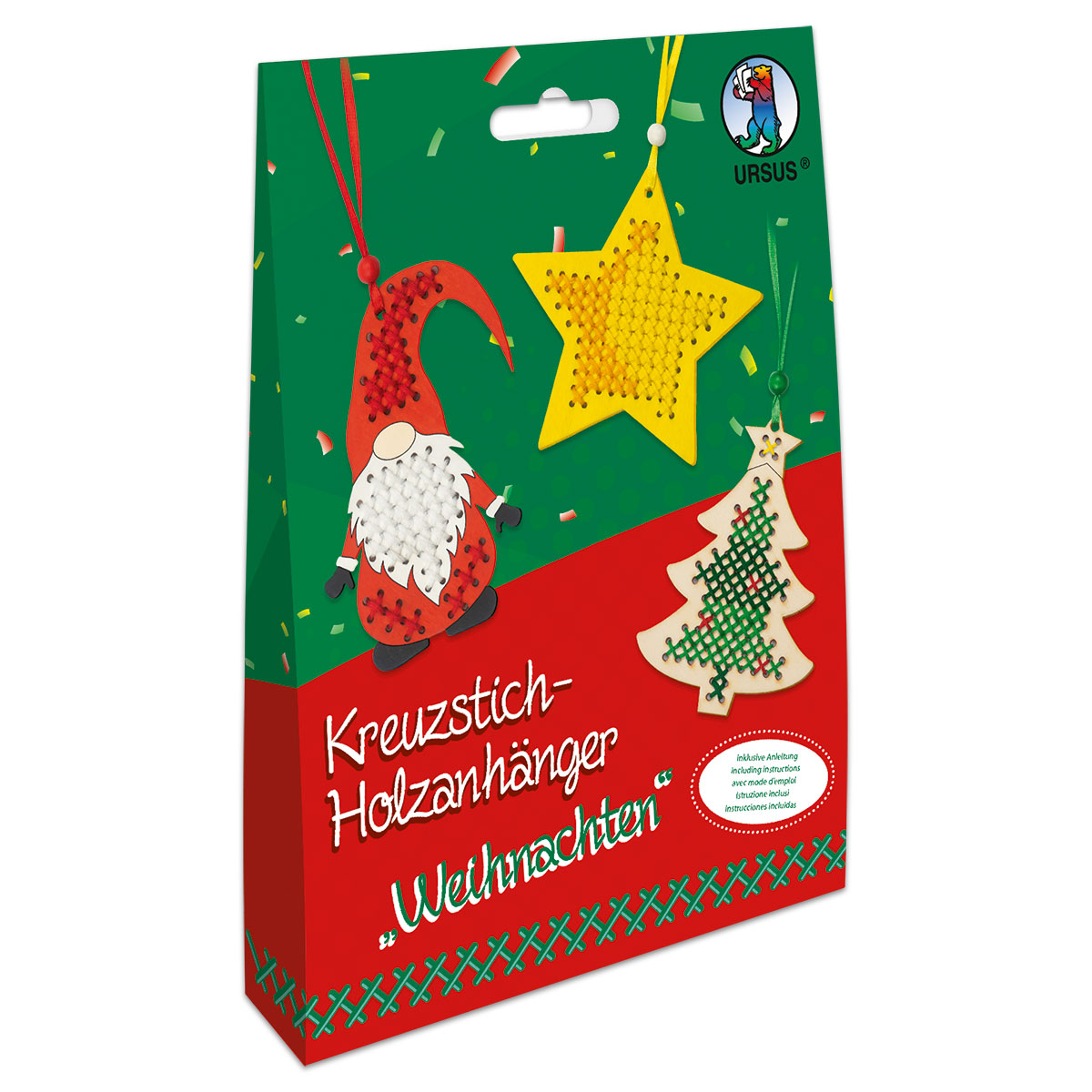 Kreuzstich-Holzanhänger Set Weihnachten