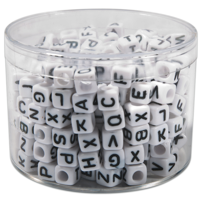 Buchstaben-Perlen Würfel 6mm 50g weiß-schwarz
