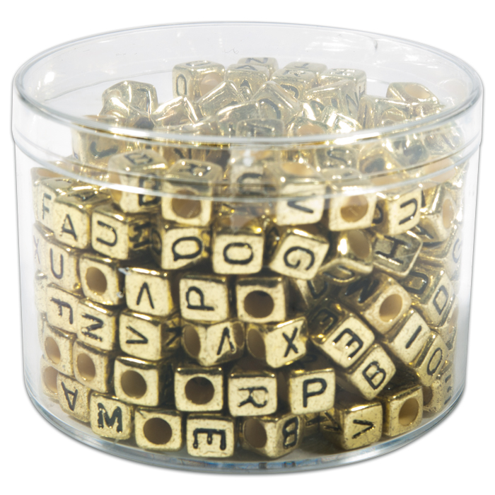 Buchstaben-Perlen Würfel 6mm 50g goldfarben-schwarz
