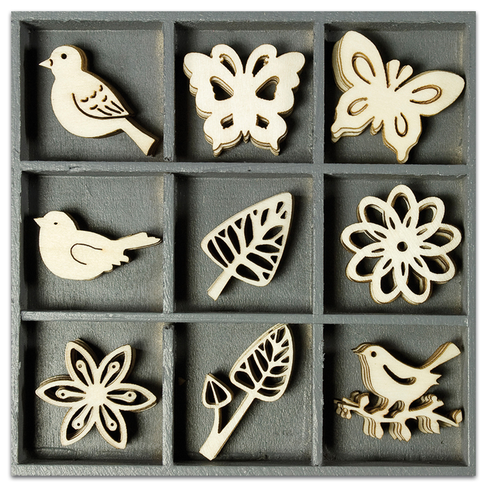 Mini-Holzornamente Floral 45 St. natur