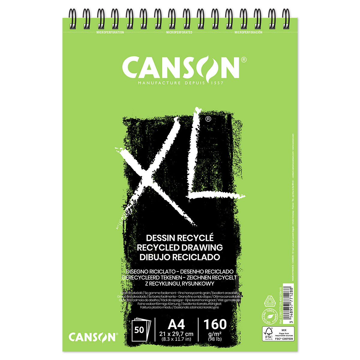 Canson XL Recycling Spiral-Zeichenblock 160g/m² A4 50 Bl.