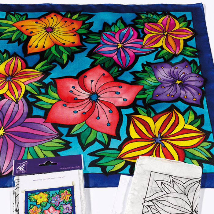 Tuch Gutta schwarz 55x55cm Bouquet naturweiß