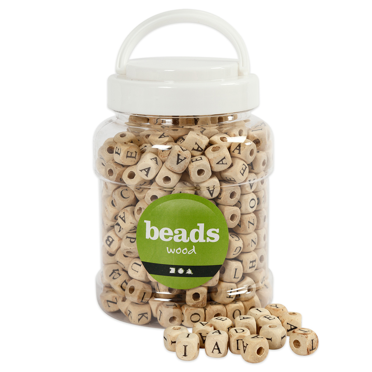 Buchstabenperlen Würfel Holz 9mm 400ml natur