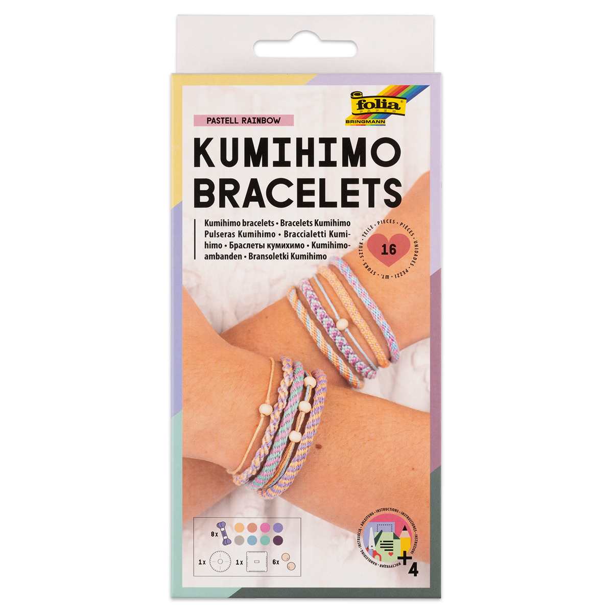 Kumihimo Armbänder Set Pastell Rainbow 16-teilig