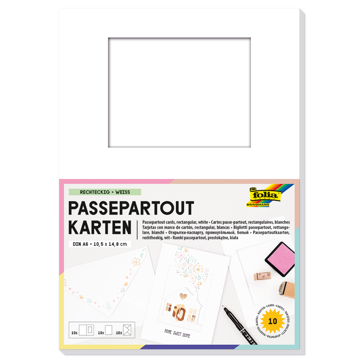 Passepartoutkarten-Set M.Umschläge, A6, Chamois,rechteck,5 Karten Und