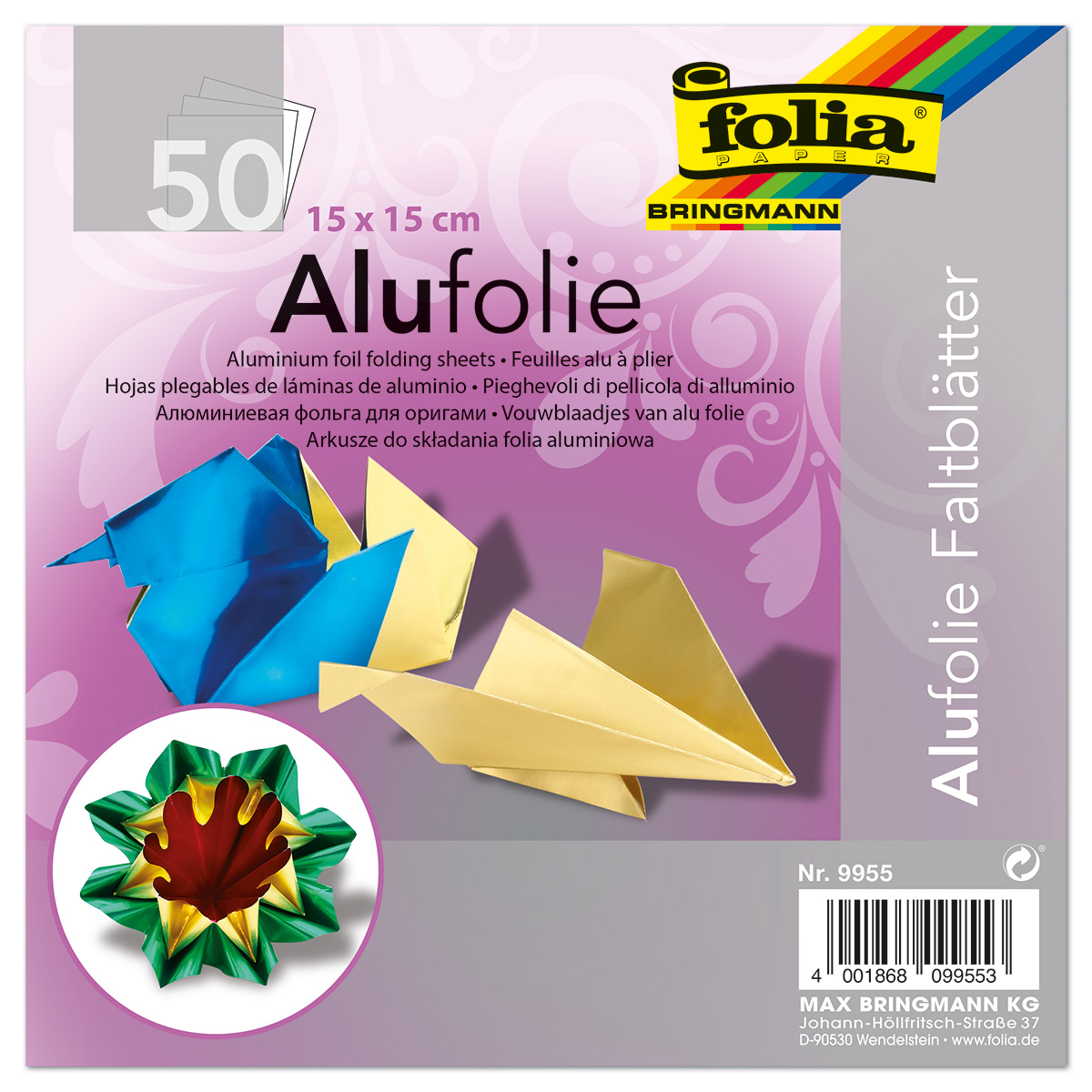 Alu-Faltblätter 15x15cm 50 Bl./5 Farben