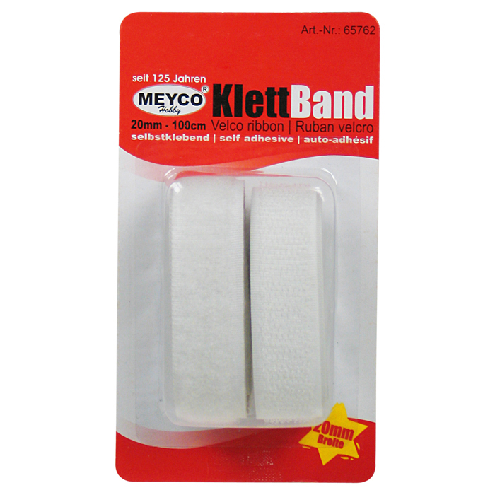 Klettband selbstklebend 20mm 1m weiß
