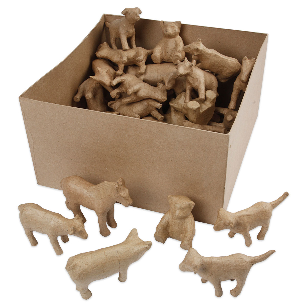Pappmaché-Tiere in der Box ca. 8-12cm 60 St.