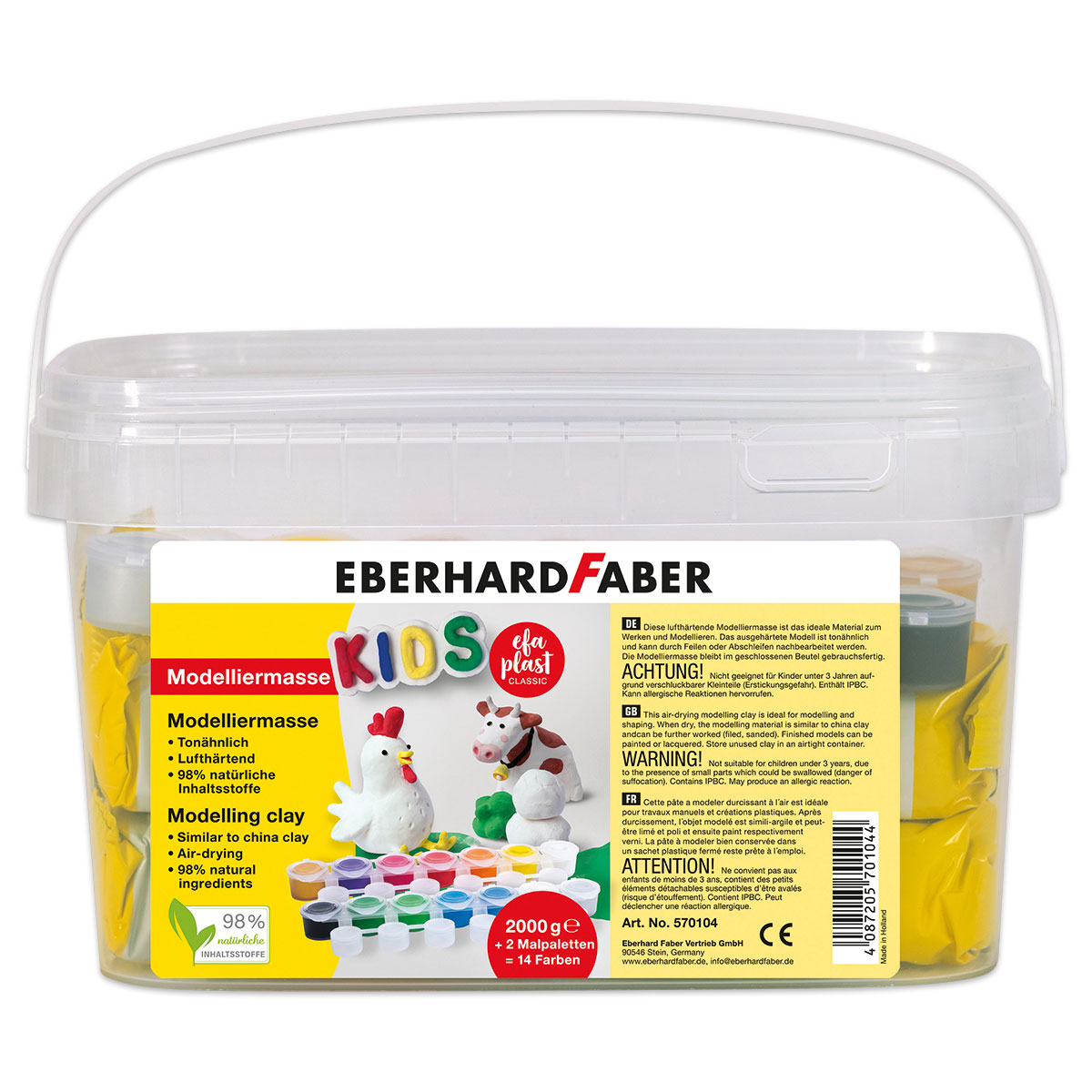 EFA Plast classic KIDS Modelliermasse 2 kg weiß & 14 Malfarben