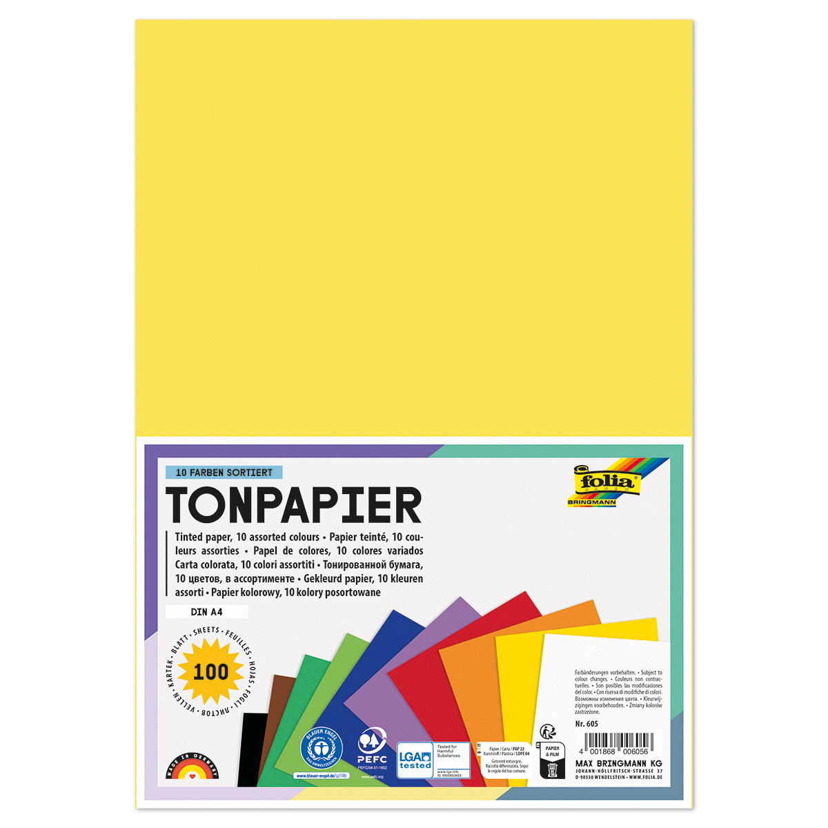 Tonpapier 130g/m² DIN A4 100 Bl./10 Farben