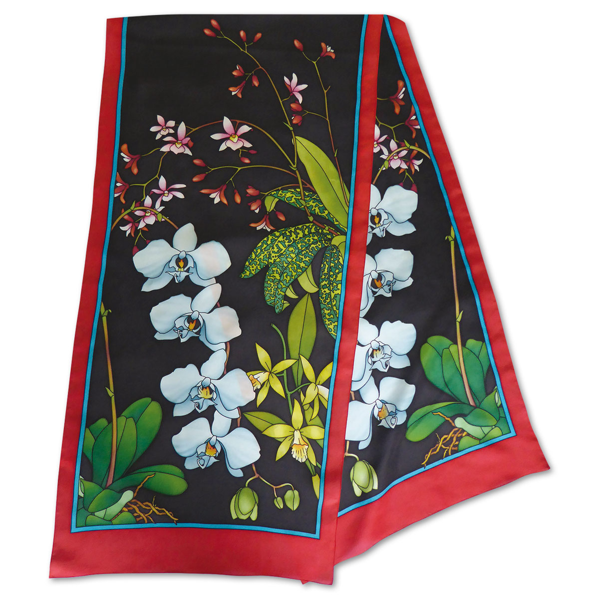 Schal Gutta schwarz ca.180x45cm Orchidee