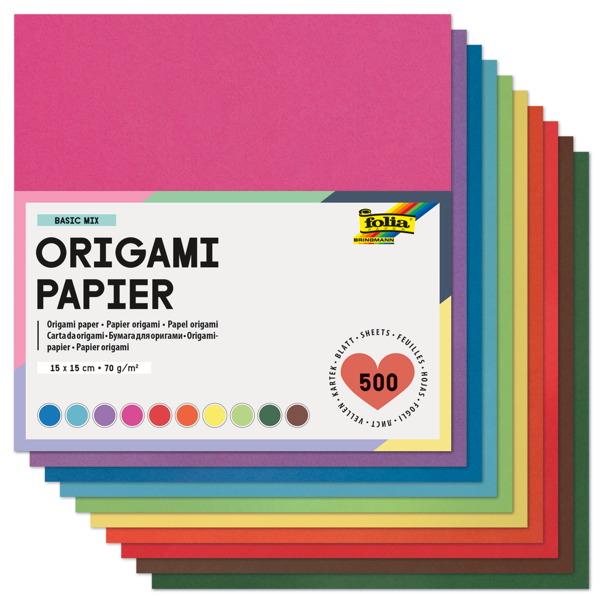 Faltblätter 70g/m² 15x15cm 500 Bl./10 Farben