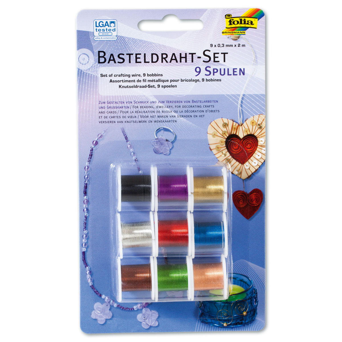 Basteldraht-Set Ø 0,3mm 9 Spulen/Farben à 2m
