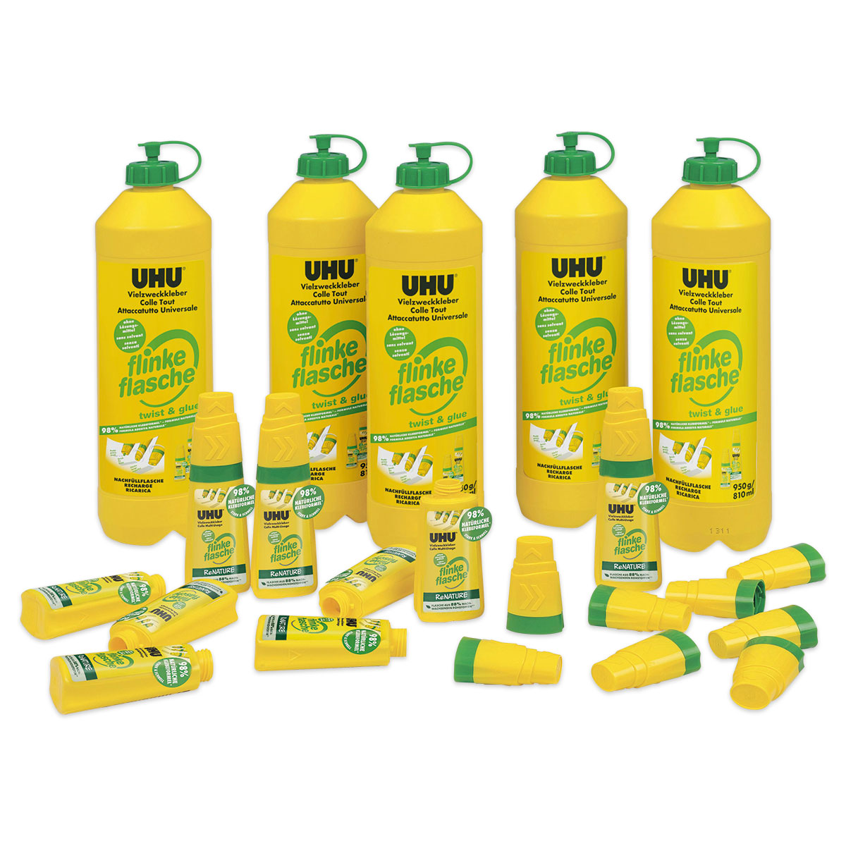 UHU flinke Flasche Alleskleber KIGA Paket 5 Flaschen à 950g