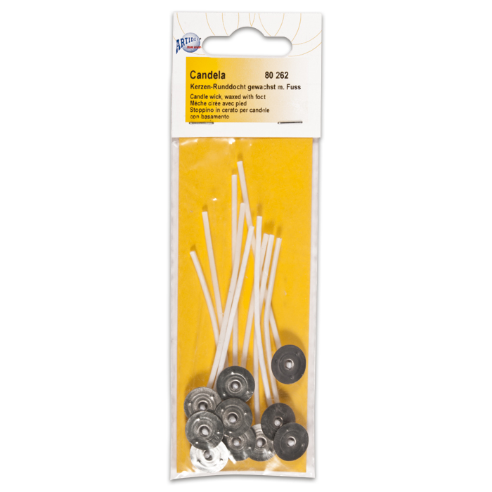 eingewachste Dochte m. Standplatte 8cm 10 St.