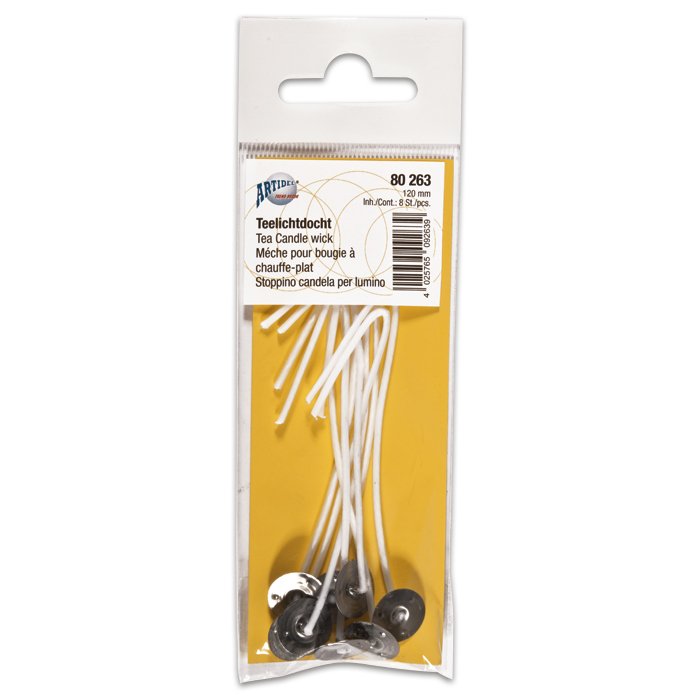 eingewachste Dochte m. Standplatte 12cm 8 St.