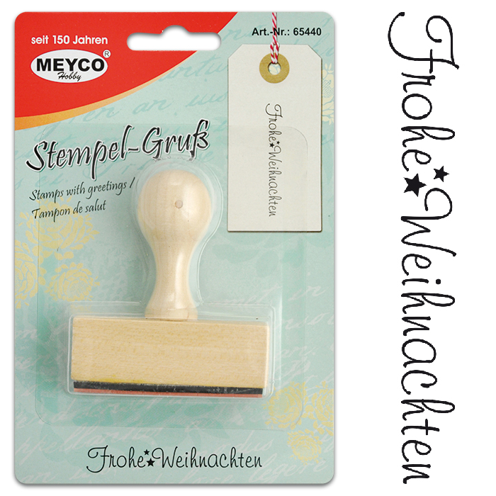 Stempel-Gruß Holz/Gummi 60x9mm Frohe Weihnachten