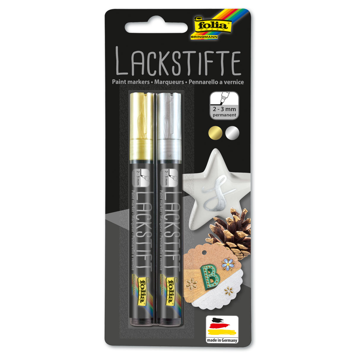 Lackstifte Strichbreite 2-3mm 2 St. gold & silber