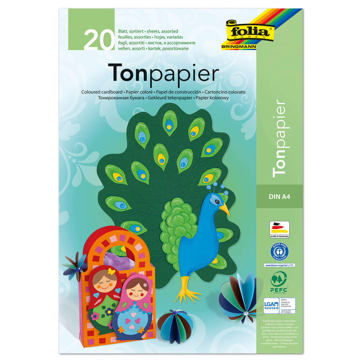 Tonpapier-Block 130g/m² DIN A4 20 Bl./10 Farben