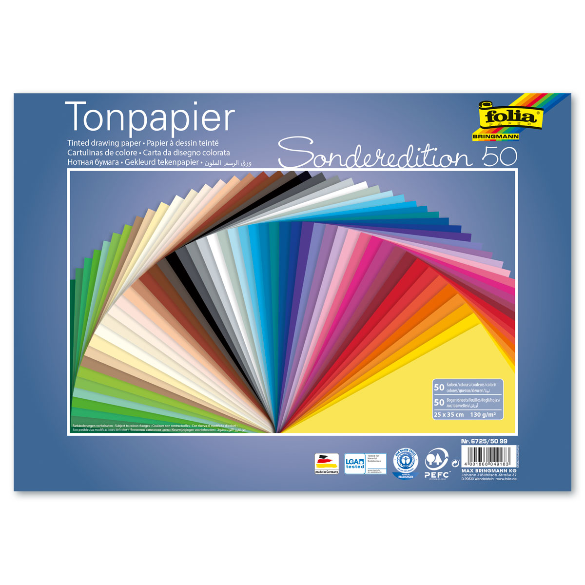 Tonpapier 130g/m² 25x35cm 50 Bl./Farben